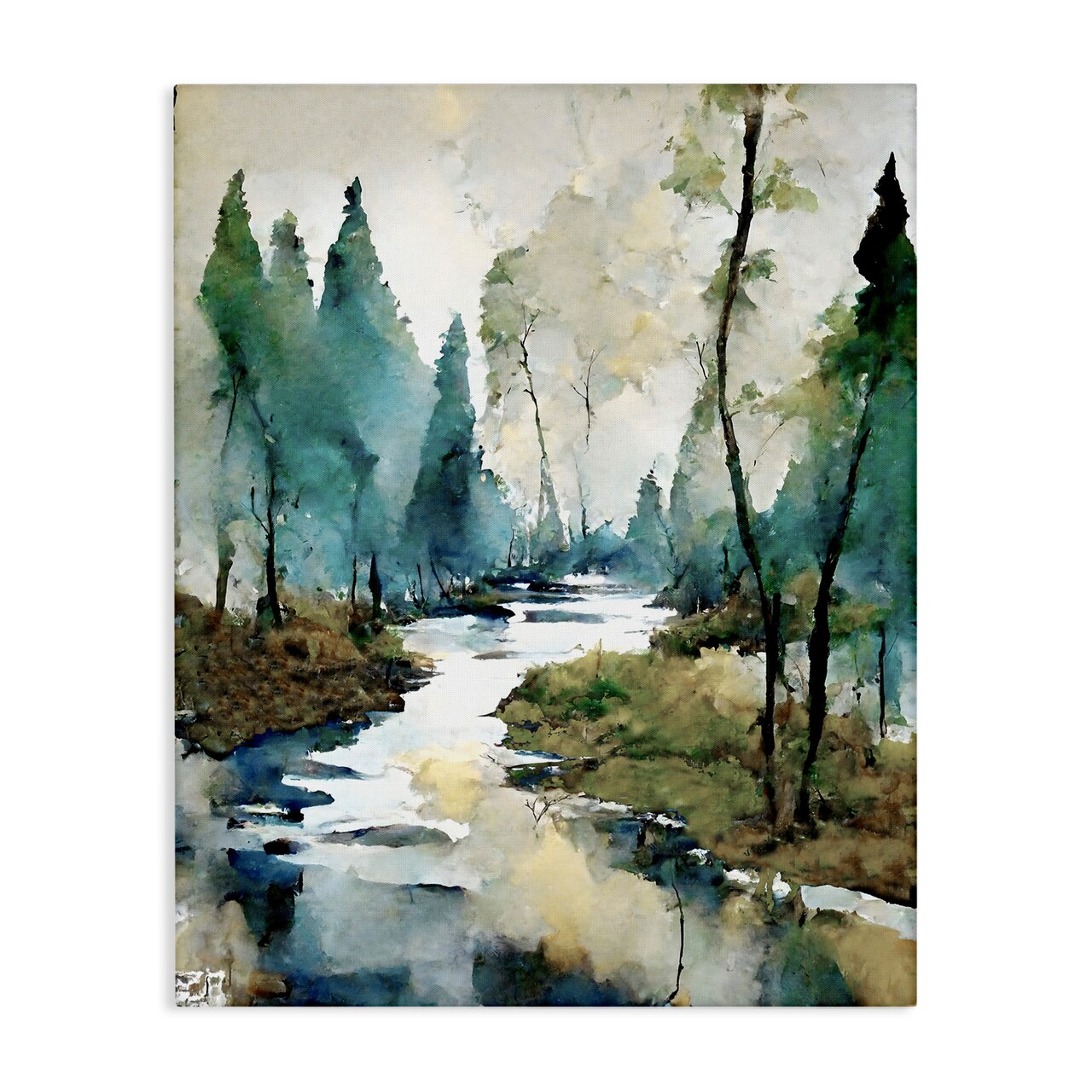 Stupell Industries Watercolor Creek Landscape Canvas Wall Art
